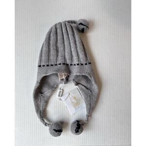 Aletta boy's gray wool knit hat with earflaps pom-poms size 12 month Made Italy